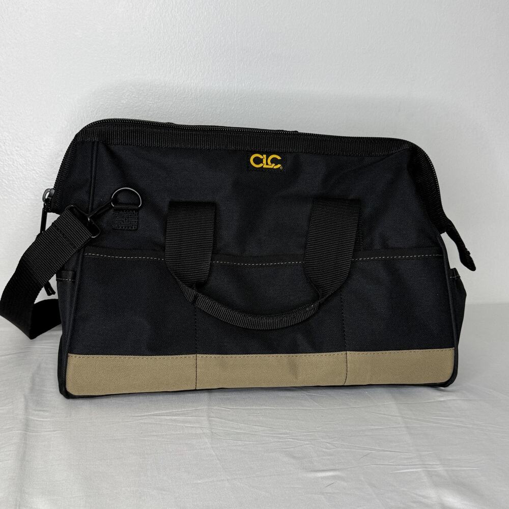 CLC Black Medium Tool Bag Shoulder Strap Fabric Organizer Pockets Heavy Duty
